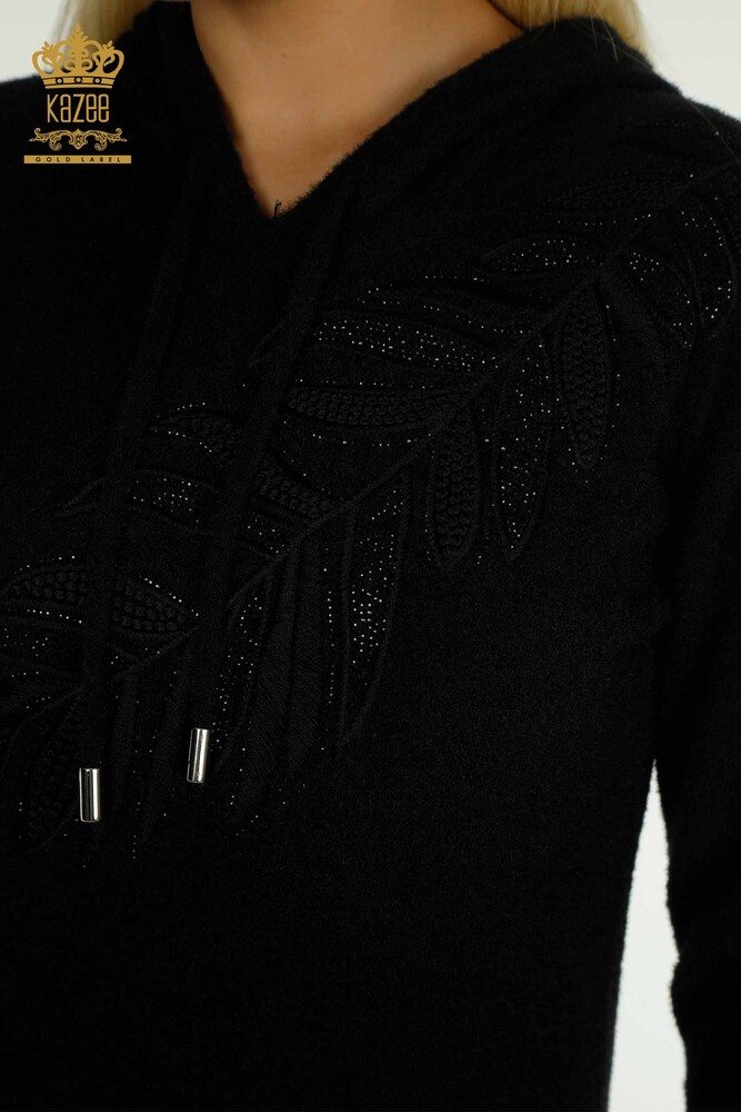 فروش عمده ژاکت بافتنی زنانه - کلاه دار - آنگورا - مشکی - 40008 | KAZEE - 4