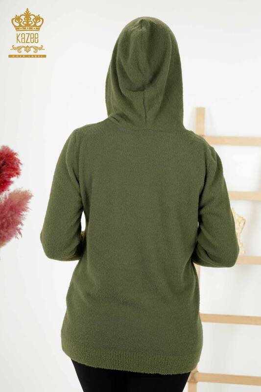 فروش عمده ژاکت بافتنی زنانه - کلاه دار - خاکی - 40003 | KAZEE