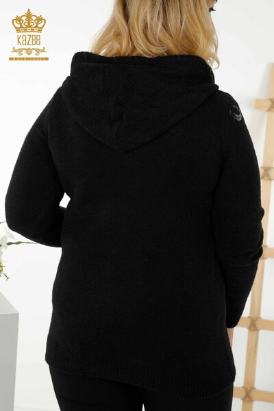 فروش عمده ژاکت بافتنی زنانه - کلاه دار - طرح دار - مشکی - 40005 | KAZEE - Thumbnail