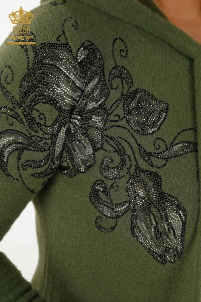 فروش عمده ژاکت بافتنی زنانه - کلاه دار - طرح دار - خاکی - 40005 | KAZEE - Thumbnail