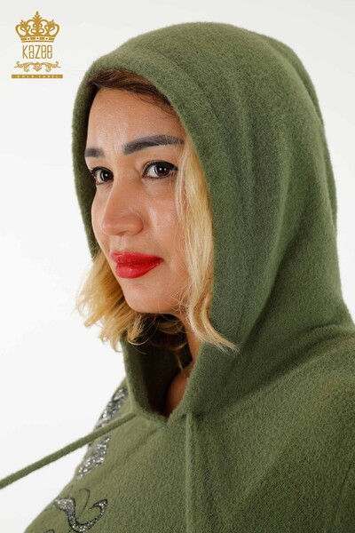 فروش عمده ژاکت بافتنی زنانه - کلاه دار - طرح دار - خاکی - 40005 | KAZEE - Thumbnail