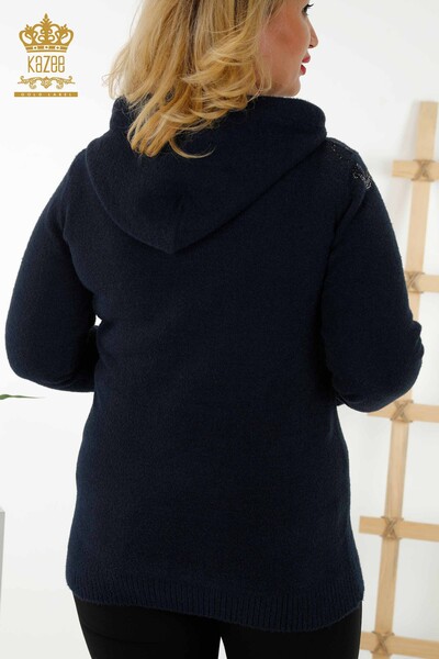 فروش عمده ژاکت بافتنی زنانه - کلاه دار - طرح دار - سرمه ای - 40005 | KAZEE - Thumbnail