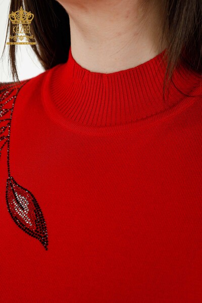 فروش عمده ژاکت بافتنی زنانه - طرح دار - قرمز - 16716 | KAZEE - Thumbnail