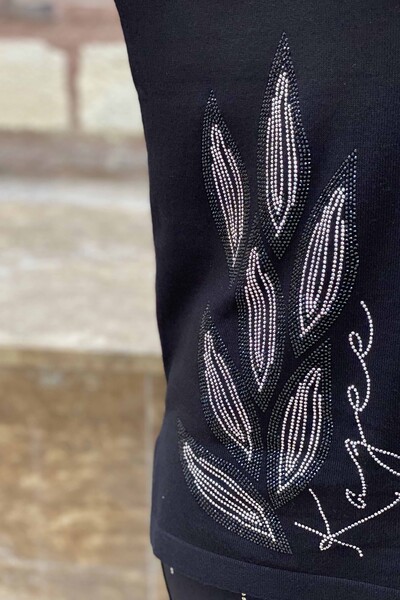 فروش عمده ژاکت بافتنی زنانه - طرح برگ - سنگ دوزی - 16470 | KAZEE - Thumbnail