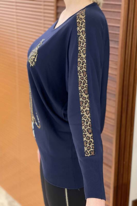 فروش عمده ژاکت بافتنی زنانه - ریزه پلنگی - یقه خدمه - 16557 | KAZEE