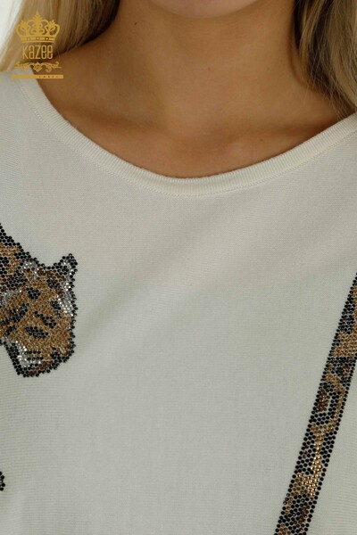 فروش عمده ژاکت بافتنی زنانه - پلنگی - سنگ دوزی - اکرو - 30633 | KAZEE - 5