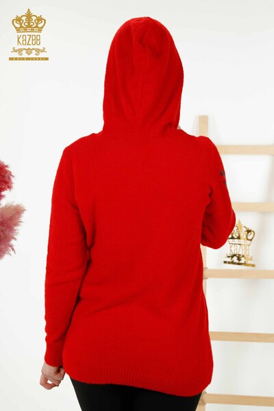 فروش عمده ژاکت بافتنی زنانه - پلنگی - سنگ دوزی - قرمز - 40004 | KAZEE - Thumbnail