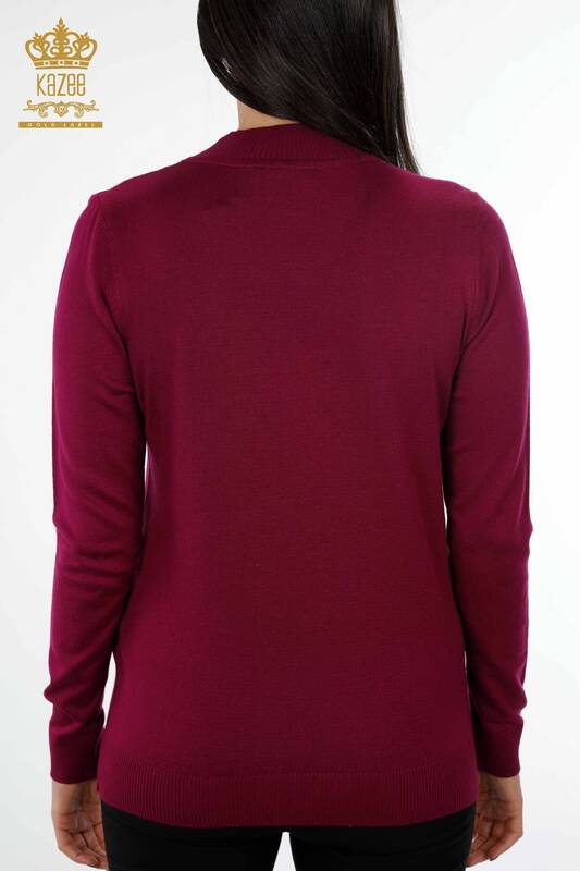 فروش عمده ژاکت بافتنی زنانه - با جزئیات راه راه - یقه بلند - آستین بلند - 16980 | KAZEE
