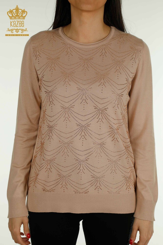 فروش عمده ژاکت بافتنی زنانه - آستین بلند - پودری - 30635 | KAZEE - 2