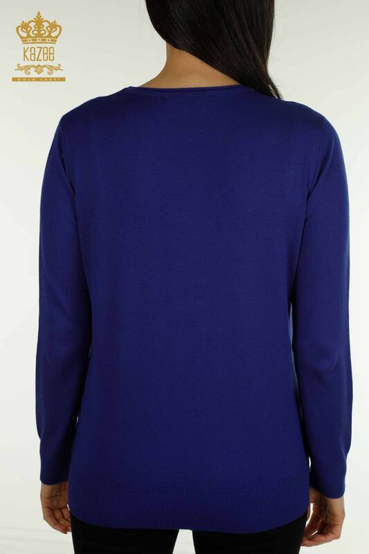 فروش عمده ژاکت بافتنی زنانه - آستین بلند - ساکس - 30635 | KAZEE