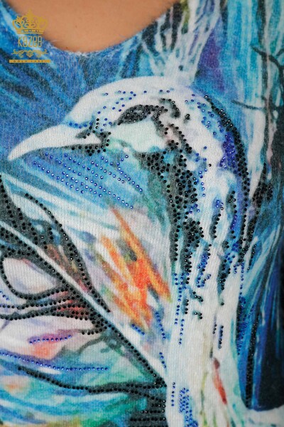فروش عمده ژاکت بافتنی زنانه - طرح ترکیبی - چاپ دیجیتال - Angora - 18936 | KAZEE - Thumbnail