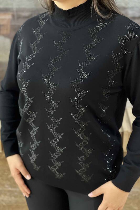 فروش عمده ژاکت بافتنی زنانه - طرح دار - یقه بلند - گلدوزی شده - 16606 | KAZEE