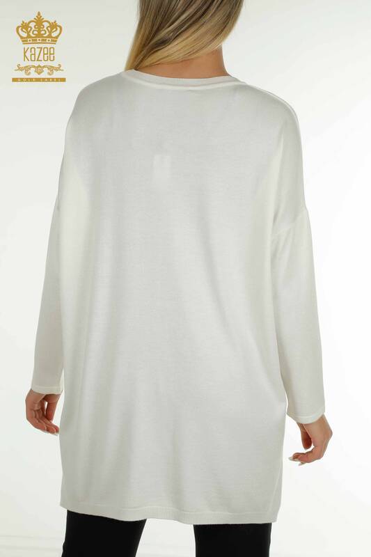 فروش عمده ژاکت بافتنی زنانه - جیبی با جزئیات - Ecru - 30622 | KAZEE