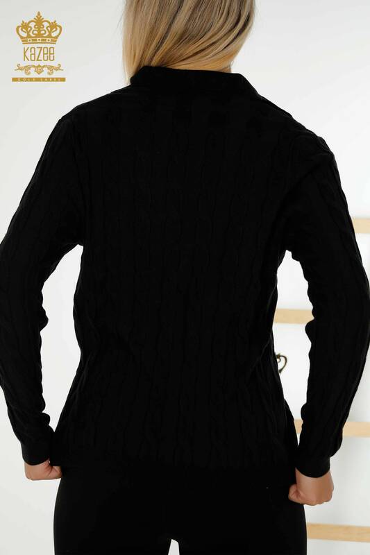 فروش عمده ژاکت بافتنی زنانه یقه پولو مشکی - 30304 | KAZEE