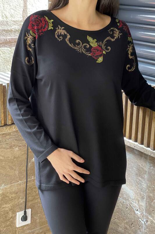 فروش عمده ژاکت بافتنی زنانه - طرح رز - گلدوزی شده - 16604 | KAZEE