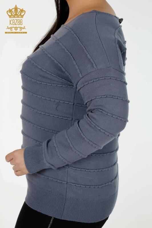 فروش عمده ژاکت بافتنی زنانه - خود بافتنی - نیلی - 30169 | KAZEE