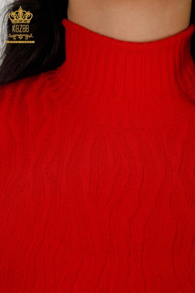 فروش عمده ژاکت بافتنی زنانه خود بافت قرمز - 30290 | KAZEE - Thumbnail