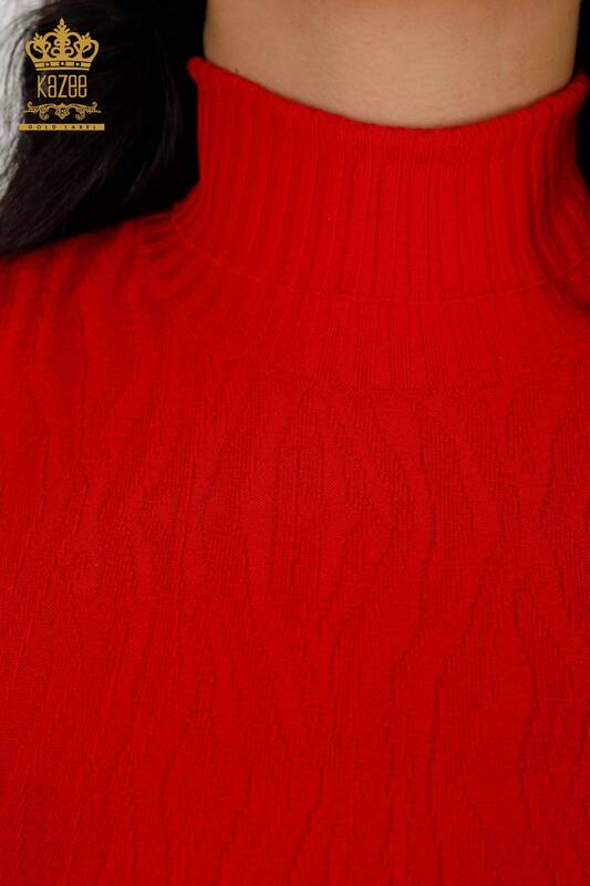 فروش عمده ژاکت بافتنی زنانه خود بافت قرمز - 30290 | KAZEE