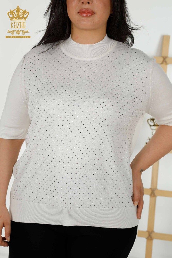 فروش عمده ژاکت بافتنی زنانه - آستین کوتاه - اکرو - 16950 | KAZEE - 2