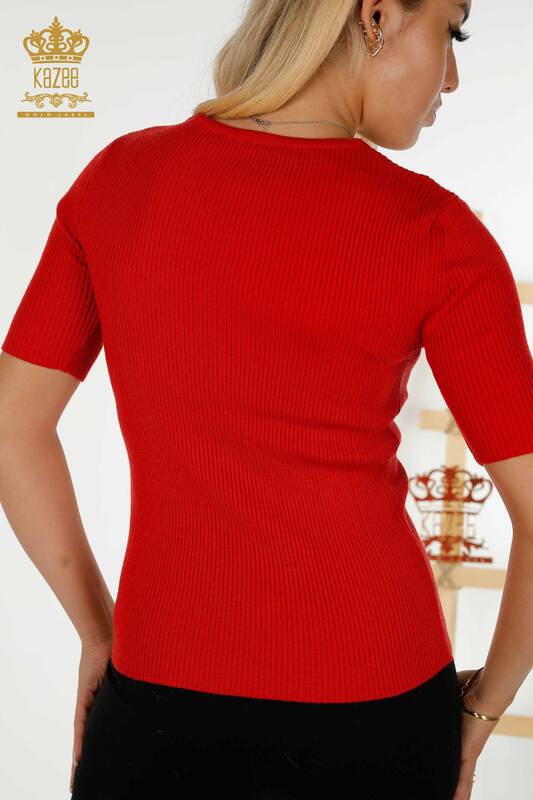 فروش عمده ژاکت بافتنی زنانه - آستین کوتاه - قرمز - 30397 | KAZEE