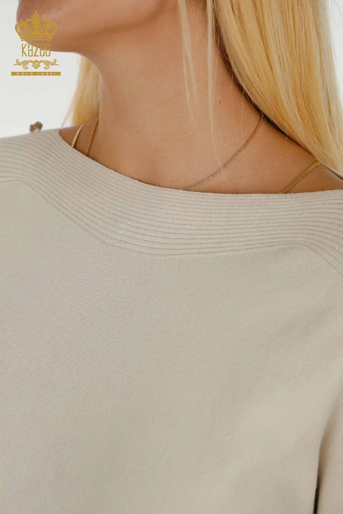 فروش عمده ژاکت بافتنی زنانه - جزییات شانه - بژ - 30192 | KAZEE - 3