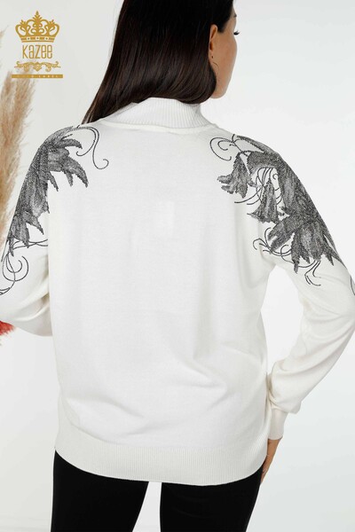 عمده فروشی ژاکت بافتنی زنانه با جزییات گل شانه اکرو -16597 / کازی - 7