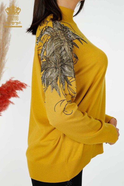 فروش عمده ژاکت بافتنی زنانه ژاکت زعفرانی گلدار - 16597 | KAZEE - Thumbnail