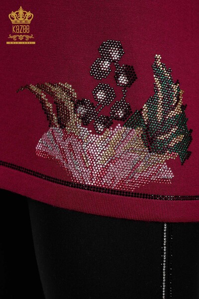 فروش عمده ژاکت بافتنی زنانه - طرح گل سرشانه - سنگ دوزی - 16943 | KAZEE - Thumbnail