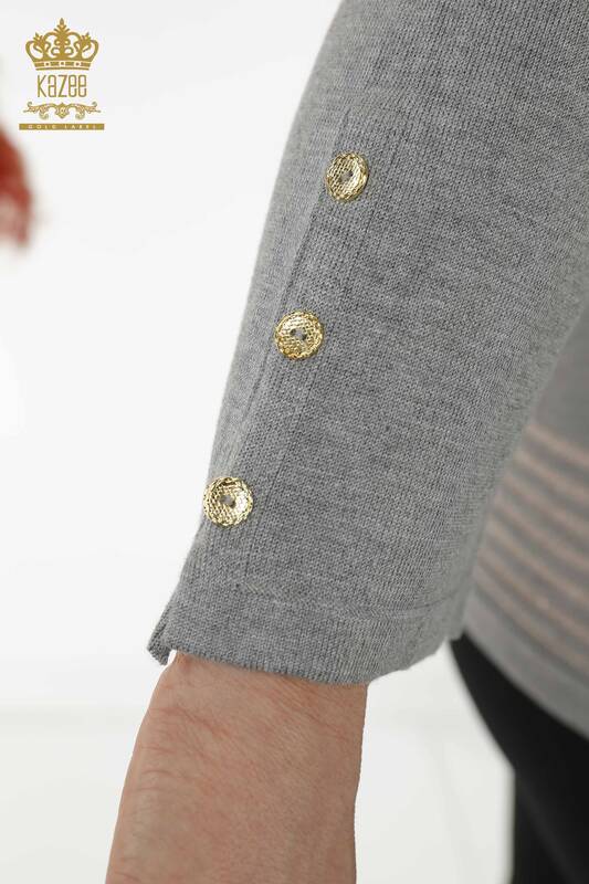 فروش عمده ژاکت بافتنی زنانه - آستین - دکمه دار - خاکستری - 30082 | KAZEE