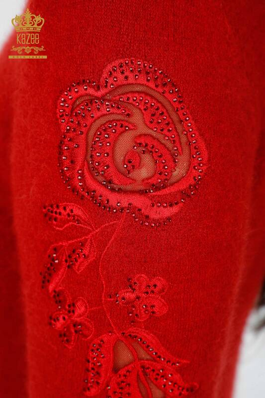 فروش عمده ژاکت بافتنی زنانه - آستین - با جزئیات رز - سنگ دوزی - 18781 | KAZEE