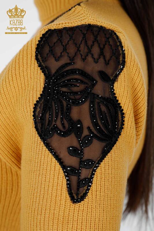 عمده فروشی ژاکت بافتنی زنانه آستین کوتاه سنگی آستین کوتاه - 19086 | KAZEE