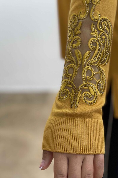 فروش عمده ژاکت بافتنی زنانه - آستین های مفصل - گلدوزی شده - 16573 | KAZEE - Thumbnail