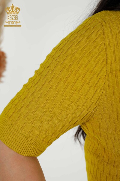 فروش عمده ژاکت بافتنی زنانه - یقه ایستاده - خردلی - 30338 | KAZEE - 4