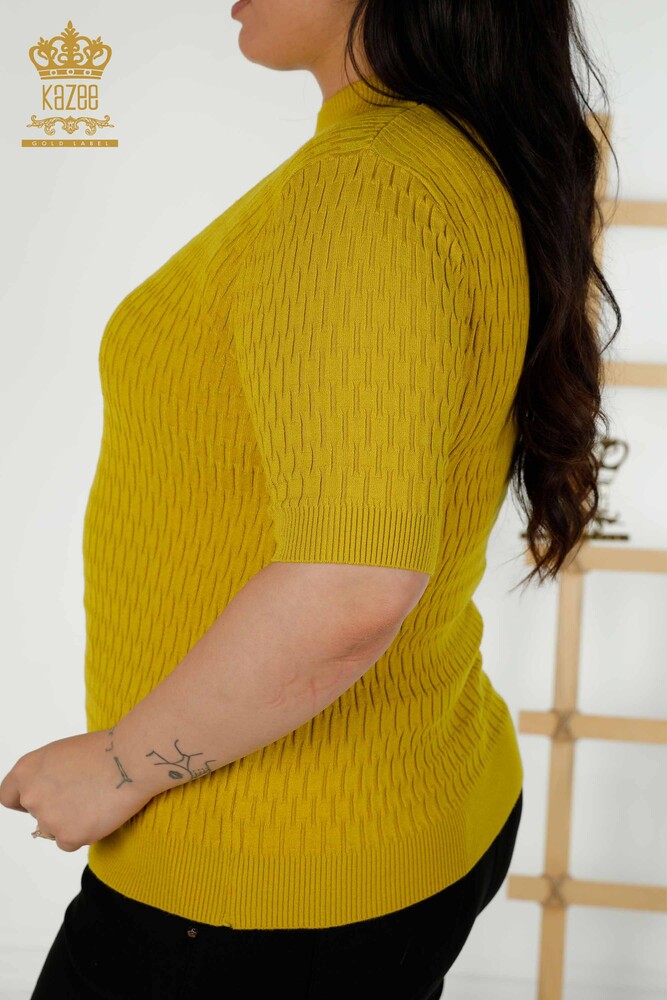 فروش عمده ژاکت بافتنی زنانه - یقه ایستاده - خردلی - 30338 | KAZEE - 6