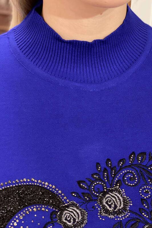 فروش عمده ژاکت بافتنی زنانه - یقه ایستاده - طرح دار - 16284 | KAZEE