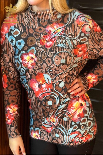 عمده فروشی ژاکت بافتنی زنانه با گلدوزی سنگی انگورا بلو - 18971 / کازی - 2