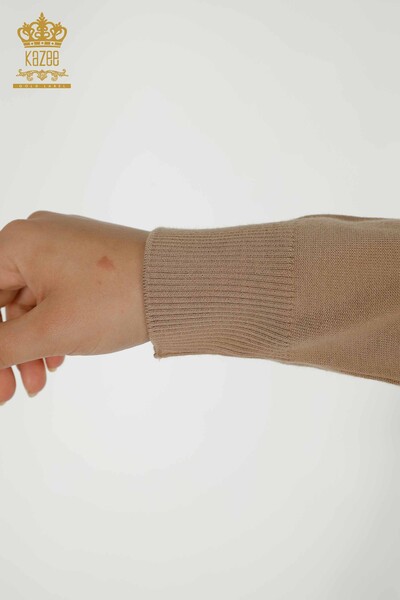 فروش عمده ژاکت بافتنی زنانه سنگ دوزی بژ - 16728 | KAZEE - 6