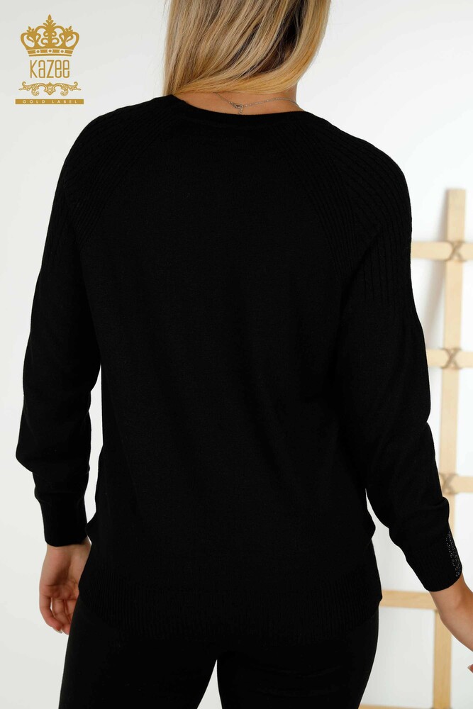 فروش عمده ژاکت بافتنی زنانه سنگ دوزی مشکی - 30104 | KAZEE - 6