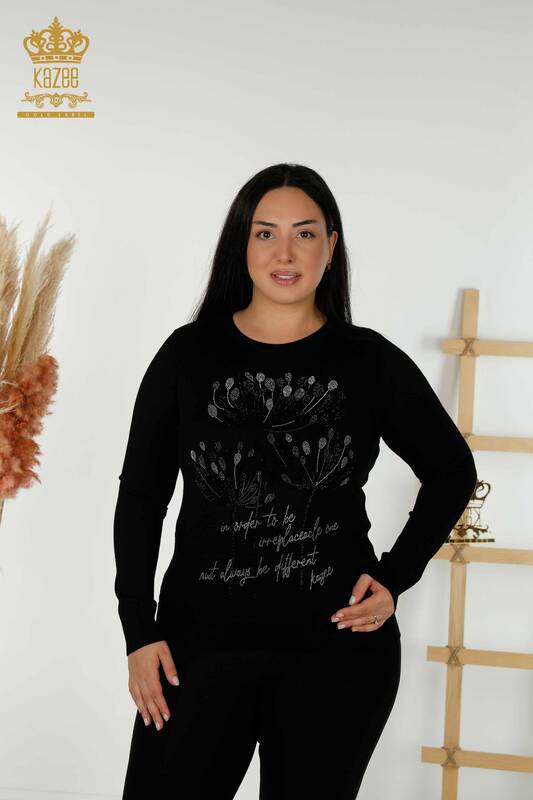 فروش عمده ژاکت بافتنی زنانه سنگ دوزی مشکی - 30156 | KAZEE