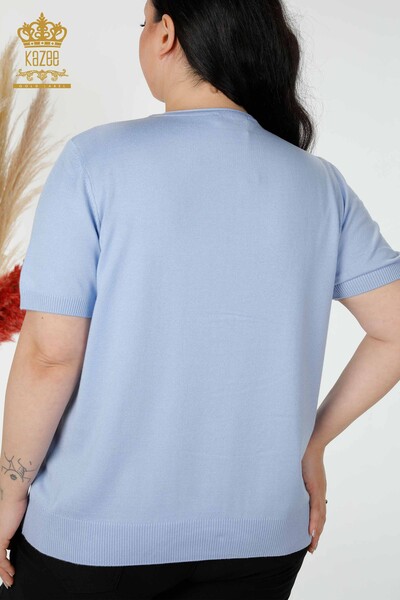 فروش عمده ژاکت بافتنی زنانه سنگ دوزی طرح گل آبی - 16907 | KAZEE - 6