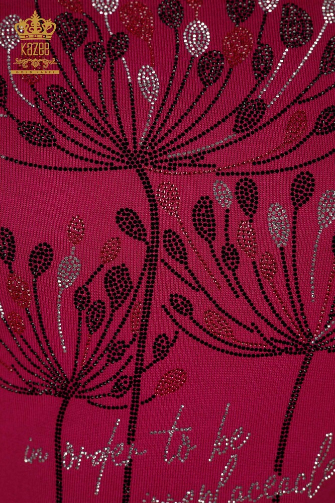 فروش عمده ژاکت بافتنی زنانه سنگ دوزی فوشیا - 30156 | KAZEE - 3