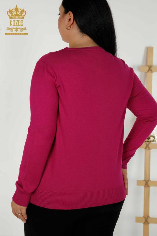 فروش عمده ژاکت بافتنی زنانه سنگ دوزی فوشیا - 30156 | KAZEE