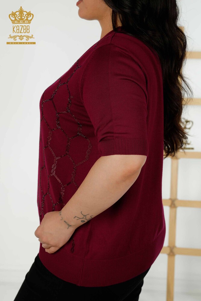 فروش عمده ژاکت بافتنی زنانه سنگ بنفش دوزی - 30317 | KAZEE - 6