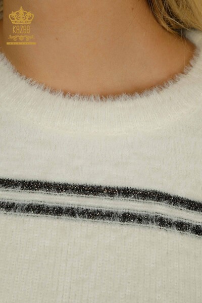 فروش عمده ژاکت بافتنی زنانه - راه راه - Angora - Ecru - 30680 | KAZEE - 3