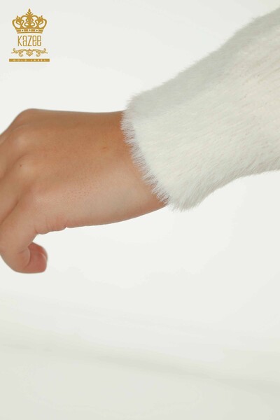 فروش عمده ژاکت بافتنی زنانه - راه راه - Angora - Ecru - 30680 | KAZEE - 6
