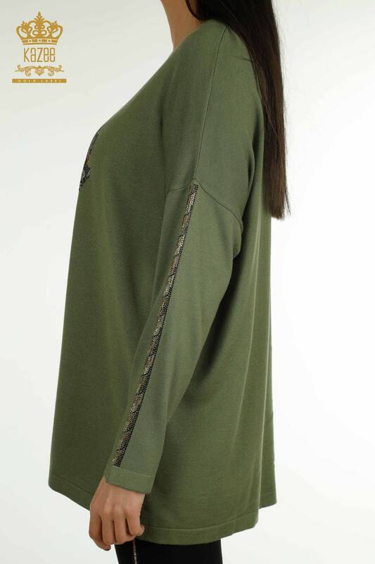 فروش عمده ژاکت بافتنی زنانه - طرح ببر - خاکی - 30746 | KAZEE