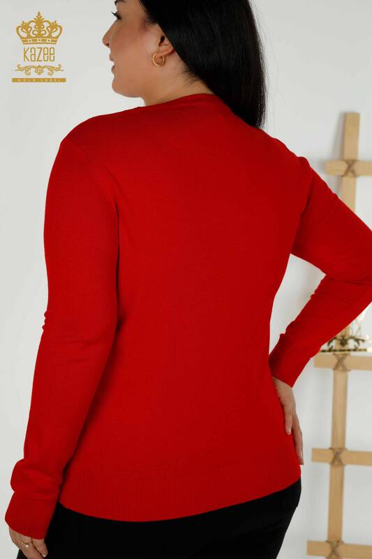 فروش عمده ژاکت بافتنی زنانه طرح ببر قرمز - 30127 | KAZEE