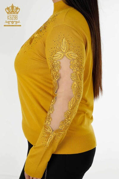 فروش عمده ژاکت بافتنی زنانه زعفرانی با جزئیات - 30123 | KAZEE - Thumbnail