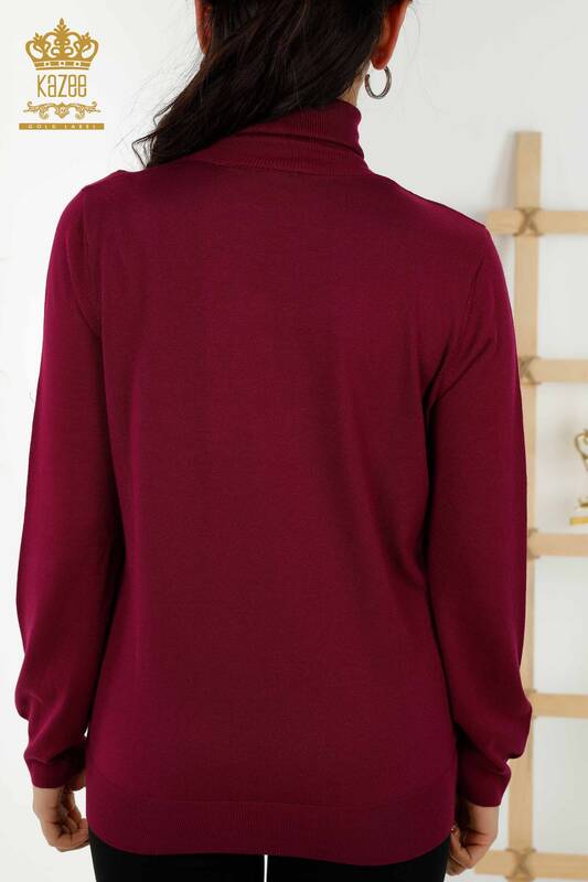 فروش عمده ژاکت بافتنی زنانه - یقه یقه اسکی - پایه - بنفش - 11122 | KAZEE