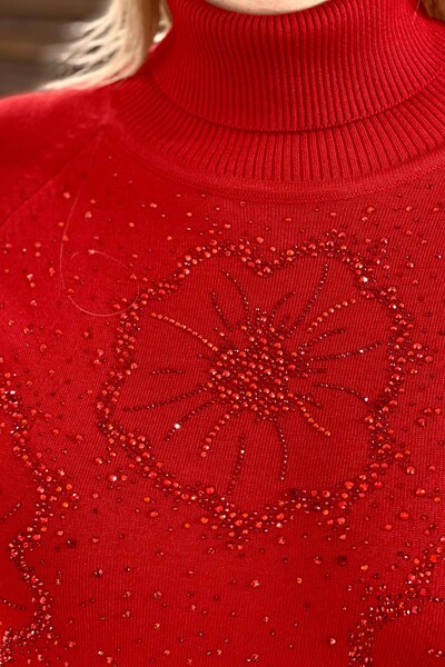 فروش عمده ژاکت بافتنی زنانه یقه اسکی طرح گلدار - 15881 | KAZEE - Thumbnail
